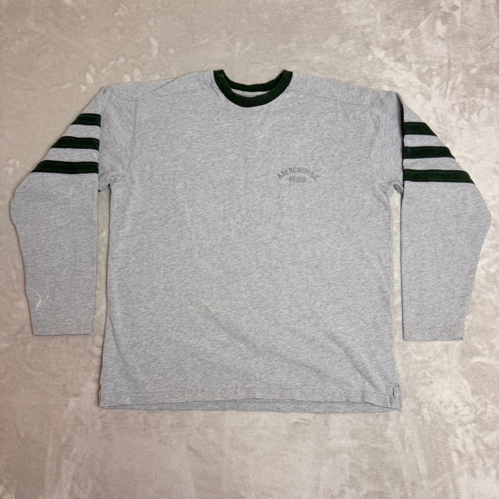 VTG Abercrombie & Fitch Football Jersey Shirt Men M Gray Striped Heavyweight Y2K